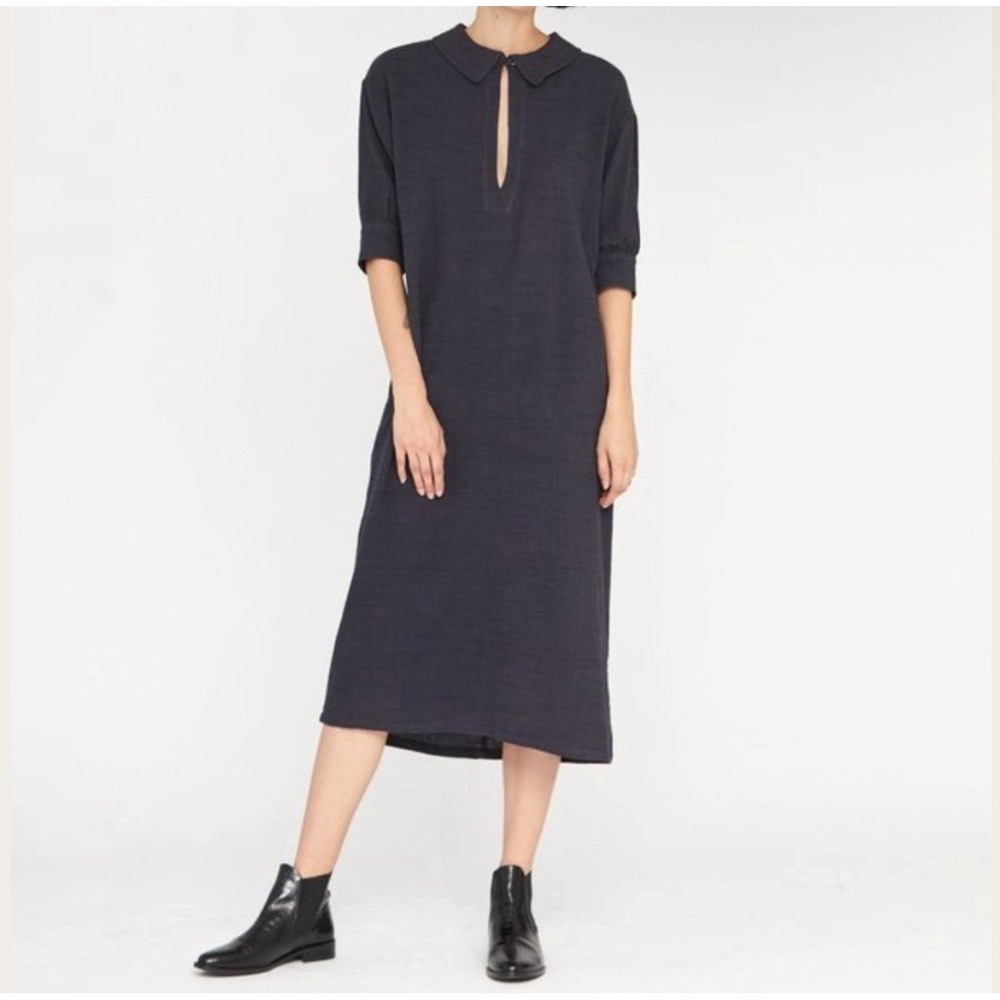 Esby Apparel Dress Size XS Gray Linen Blend Keyhole Neck Collared Midi